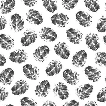 Monochrome seamless pattern gray prints of hawthorn leaves with veins and tex Stock Illustration