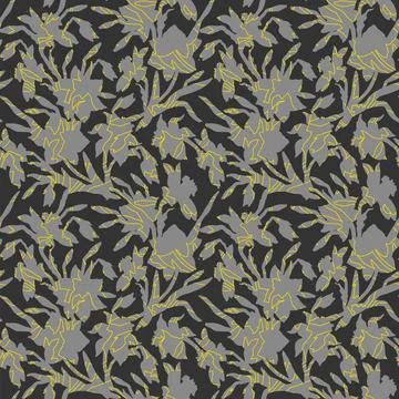 Monochrome seamless pattern with gray silhouettes of Narcissus flower drawn by Stock Illustration