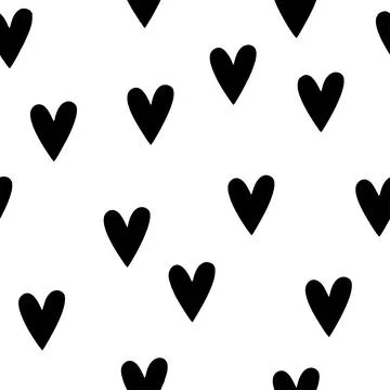 Monochrome seamless pattern with hearts Isolated on white background. Texture fo Stock Illustration