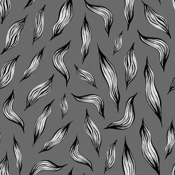 Monochrome seamless pattern with leaves Stock Illustration