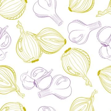 Monochrome seamless pattern of onion and garlic Stock Illustration