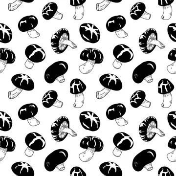 Monochrome seamless pattern of raw healthy shiitake mushroom Stock Illustration