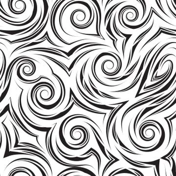 Monochrome seamless pattern of spirals corners and flowing patterned lines Stock Illustration