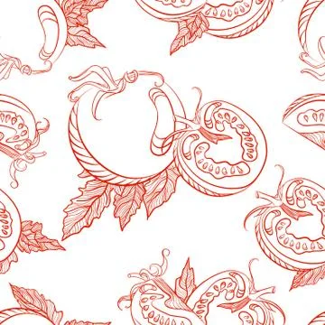Monochrome seamless pattern of tomatoes Stock Illustration