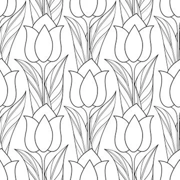 Monochrome Seamless Pattern with Tulips Stock Illustration