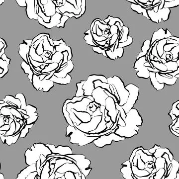 Monochrome seamless pattern with white peonies Stock Illustration
