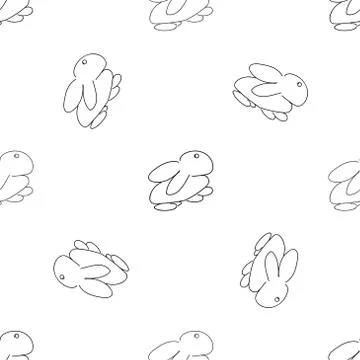 Monochrome seamless rabbit pattern for Easter holiday. Contour hand drawn  스톡 일러스트