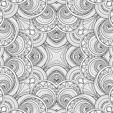 Monochrome Seamless Tile Pattern, Fancy Kaleidoscope Stock Illustration