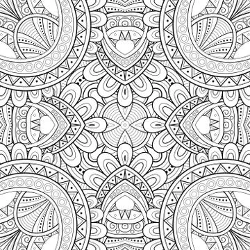 Monochrome Seamless Tile Pattern, Fancy Kaleidoscope Stock Illustration
