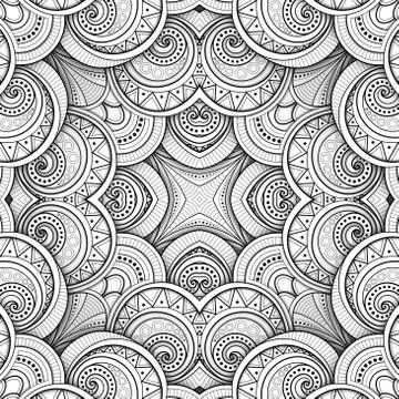 Monochrome Seamless Tile Pattern, Fancy Kaleidoscope Stock Illustration