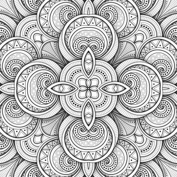 Monochrome Seamless Tile Pattern, Fancy Kaleidoscope Stock Illustration
