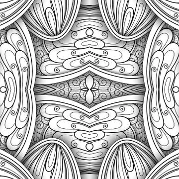 Monochrome Seamless Tile Pattern, Fancy Kaleidoscope Stock Illustration