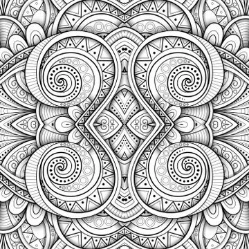 Monochrome Seamless Tile Pattern, Fancy Kaleidoscope Stock Illustration