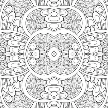 Monochrome Seamless Tile Pattern, Fancy Kaleidoscope Stock Illustration