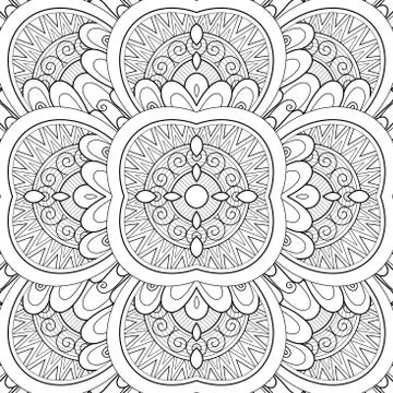 Monochrome Seamless Tile Pattern, Fancy Kaleidoscope Stock Illustration