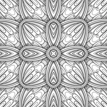 Monochrome Seamless Tile Pattern, Fancy Kaleidoscope Stock Illustration
