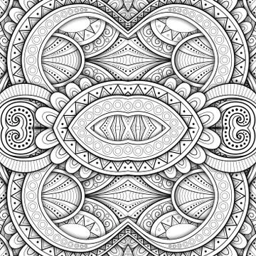 Monochrome Seamless Tile Pattern, Fancy Kaleidoscope Stock Illustration