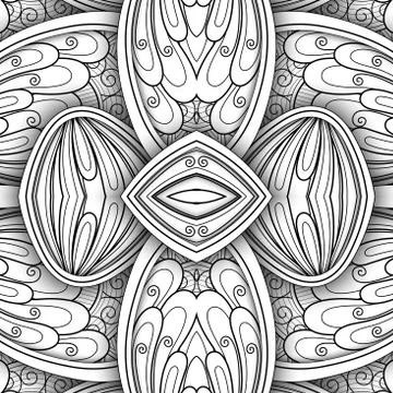 Monochrome Seamless Tile Pattern, Fancy Kaleidoscope Stock Illustration