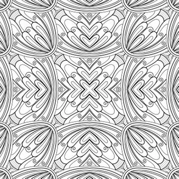 Monochrome Seamless Tile Pattern, Fancy Kaleidoscope Stock Illustration