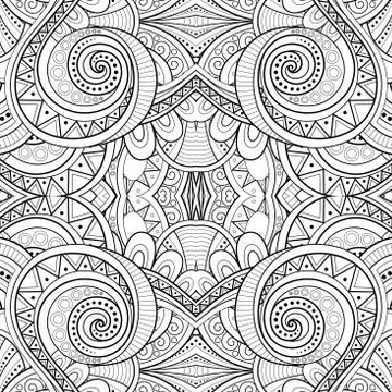 Monochrome Seamless Tile Pattern, Fancy Kaleidoscope Stock Illustration