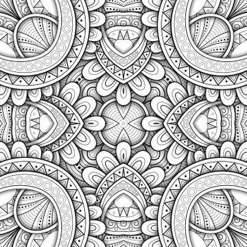 Monochrome Seamless Tile Pattern, Fancy Kaleidoscope 스톡 일러스트