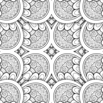 Monochrome Seamless Tile Pattern, Fancy Kaleidoscope Stock Illustration