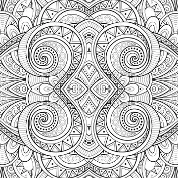 Monochrome Seamless Tile Pattern, Fancy Kaleidoscope Stock Illustration