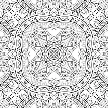 Monochrome Seamless Tile Pattern, Fancy Kaleidoscope Stock Illustration