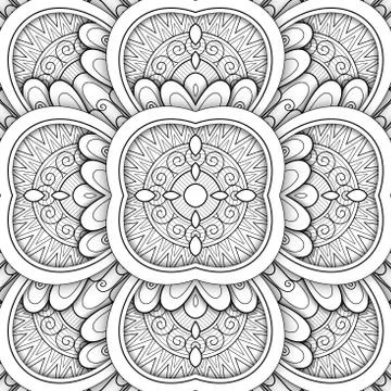 Monochrome Seamless Tile Pattern, Fancy Kaleidoscope Stock Illustration
