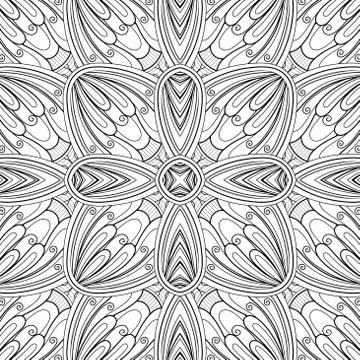 Monochrome Seamless Tile Pattern, Fancy Kaleidoscope Stock Illustration