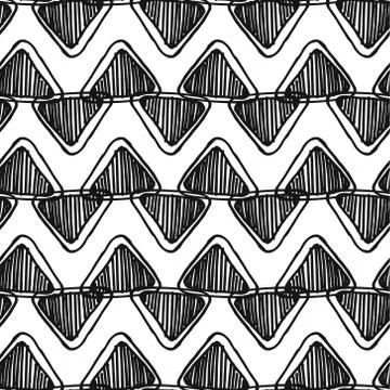 Monochrome seamless zentangle chevron pattern with doodle triangles, hand dra 스톡 일러스트