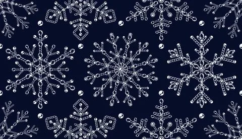 Monochrome seamsless pattern with big snowflake made of jewelry chains Stock Illustration