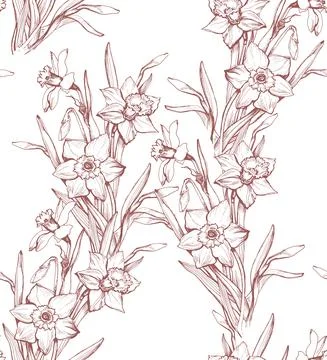 Monochrome sensual seamless pattern with elegant daffodil. Stock Illustration