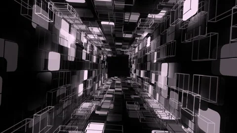 Monochrome Server Corridor Animation for Cloud Infrastructure Stock Footage 344348040