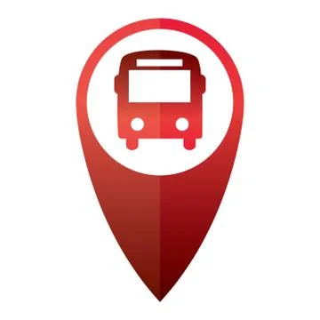 Monochrome Silhouette With Map Pointer With Bus Stock Illustration