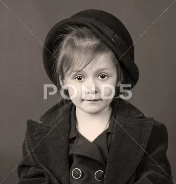 Monochrome stylized retro portrait of a child girl Stock Photos