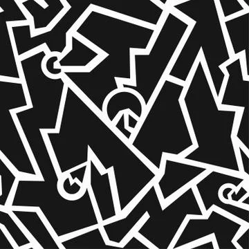 Monochrome tech geometric seamless pattern Stock Illustration