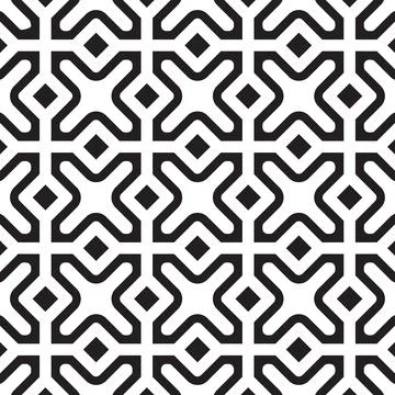 Monochrome tile seamless pattern shaped square and cross with line bold Stock Illustration