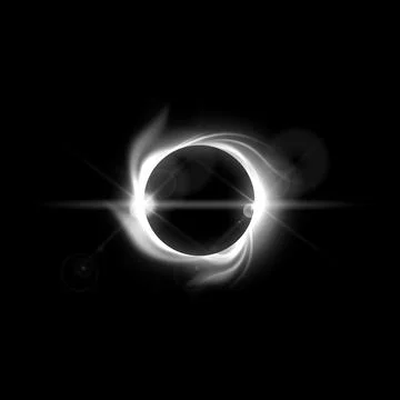 A monochrome total eclipse with bright white light, swirling streams, rays and イラスト素材