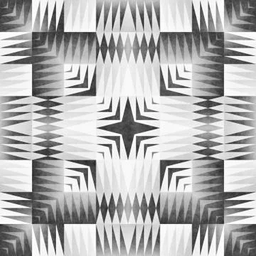 Monochrome Tribal Seamless Pattern. Aztec Style Abstract Geometric Art Print. Illustrazione stock