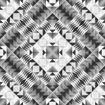 Monochrome Tribal Seamless Pattern. Aztec Style Abstract Geometric Art Print. Stock Illustration