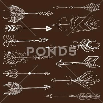 Monochrome tribal set with arrows, hand drawn ethnic collection with arrows for Stock Illustration