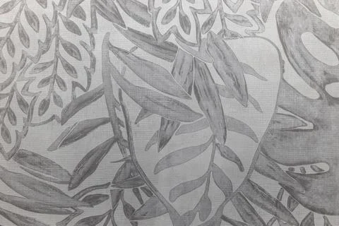 Monochrome tropical leaf pattern background, embossed botanical texture in gray Foto stock