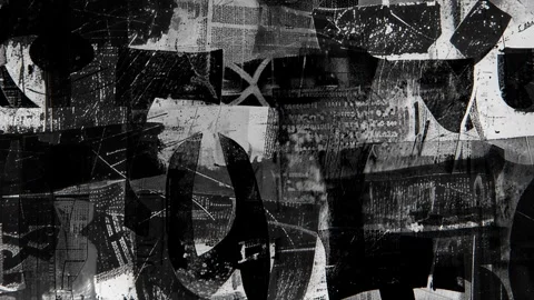Monochrome Typography Collage Grunge Loop Stock Footage 328396742