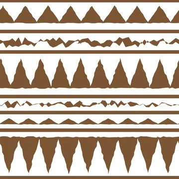 Monochrome vector brown white abstract geometric seamless border tribal patte Stock Illustration