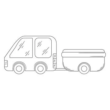 Monochrome vector car with trailer. Vehicles shown from side view. Perfect fo Stock Illustration