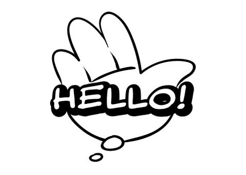 Monochrome vector Hello speech bubble. Black and white emotional icon  Stock Illustration