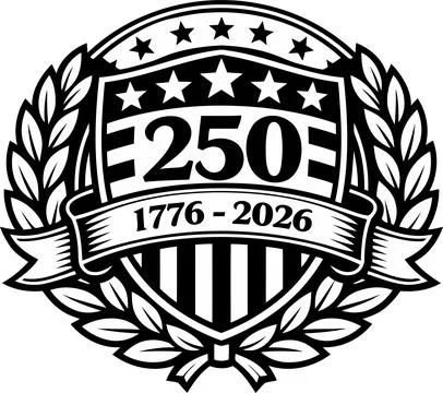 Monochrome vector illustration emblem for 250th anniversary celebration Иллюстрация