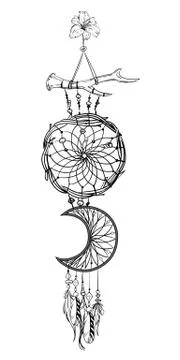 Monochrome vector illustration with hand drawn dream catcher.  Stock Illustration