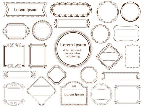 Monochrome Vintage Frames and Borders Set Isolated on White Stock Illustration